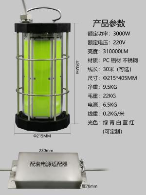 Cina Fonte di alimentazione di 3000W COB Luci di pesca a LED per la pesca notturna in mare profondo 100m Rating di profondità in vendita