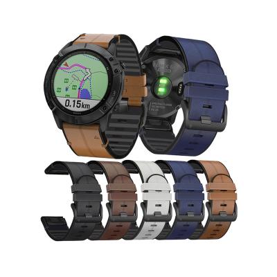 China Leather For Garmin Fenix 6 6X pro 5 5X Plus 3/3HR Strap Quick Fit 26 22mm Silicagel Leather Watch Band Forerunner 935/945 Strap for sale