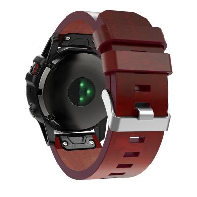 China Easy Fit Leather Strap 26MM Leather Strap Quick Release Wristband Strap For Garmin Fenix 5X Watch Band for sale