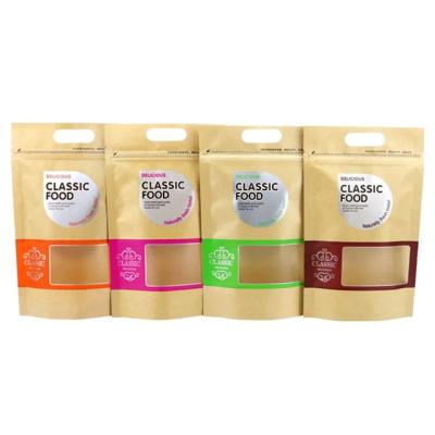 China Custom Printed Moisture Proof Zipper Lock Stand Up Pouch Bags Kraft Paper Bag Window Biodegradable Design for sale