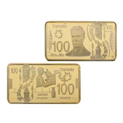 China Europe House Collection 100 Canadian Dollar Quality 24k Gold Plated Bar Metal Crafts With Plastic Case for sale