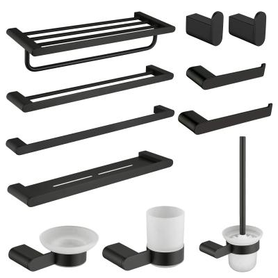 China Sustainable Black Modern Bathroom Accessories Sets Luxury 304 Stainless Steel Toilet Towel Rack Hardware Set Wall Mount for sale