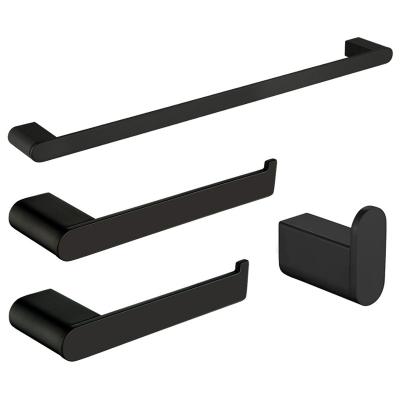 China Designer Matt Black Bathroom Set Stainless Steel Wall Mount Sustainable Hotel Toilet Accessories Amenities Four Piece Set for sale