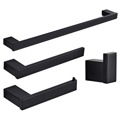 China Durable Matt Black Towel Rack Stainless Steel Bathroom Organizer Set Wall Mount Toilet Hardware Set 4 Pieces High Quality for sale