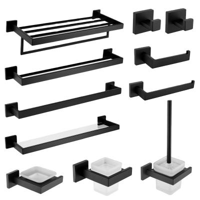 China Durable Matt Black WC Accessories Decor Toilet Stainless Steel Shower Rack Wall Mount Bathroom Hardware Sets for sale