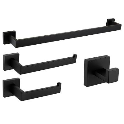 China Factory Sustainable High Quality Bathroom Accessories Set Modern Stainless Steel Washroom Black Towel Rack Set 4 Pieces for sale