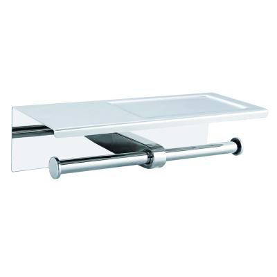 China Modern Double Stainless Steel Roll Toilet Paper Holder With Shelf Waterproof Bathroom Tissue Box Wall Mount for sale