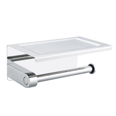 China Wall Mount Modern Toilet Paper Holder With Phone Shelf Stainless Steel Bathroom Tissue Paper Storage Shelf for sale