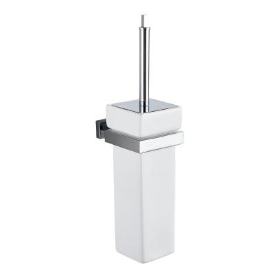 China Modern Wall Mount Hotel Brass Toilet Brush Holder Set With Ceramic Cup Bathroom Cleaning Brush Stainless Steel Hardware Accessories for sale