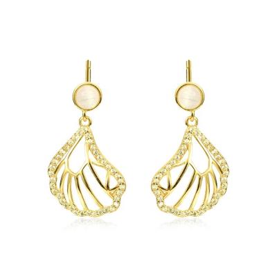 China New Arrival Cubic Zirconia Charm Jewelry Engrave Cavity Dangle Earrings 925 Silver Shell Stud Earring for sale