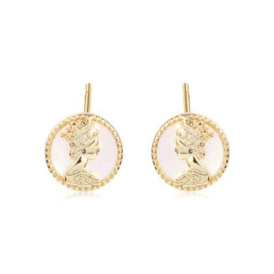 China New CLASSIC Fashionable Queen Head Gold Plated Sea Shell Onyx Sterling Silver Black Earrings Stud Jewelry Party Wear Earings For Women for sale