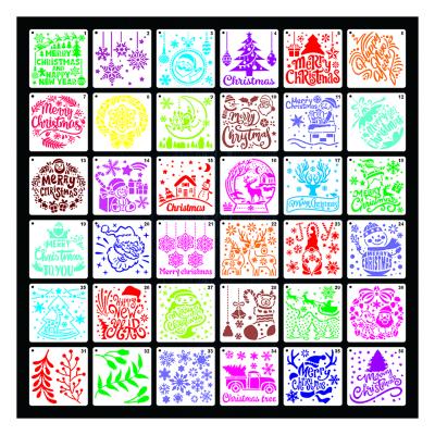 China Eco-Friendly Plastic Stencil Drawing Merry Christmas House Decorate Stencil Drawing Set for sale