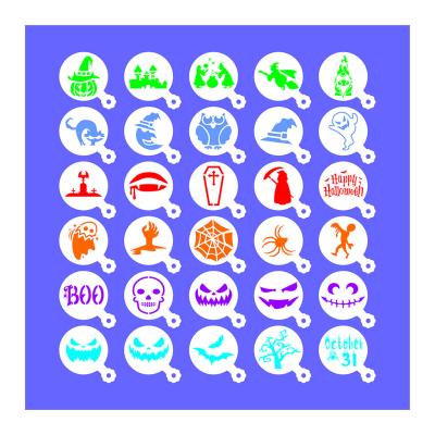 China OEM Drawing Happy Halloween Plastic Custom Cookie Stencil Set Hollow Stenci Laser-Cut Cake Stencils Cake Tools for sale