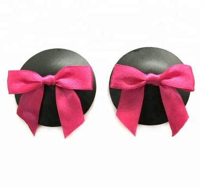 China Invisible Black Round Adhesive Reusable Leather Nipple Cover With Bow Cute Pies Valentine Gift For Women for sale