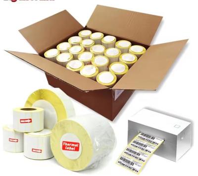 China Adhesive Thermal Label Blank Thermal Label Adhesive Barcode Sticker with yelllw glassine Liner for sale