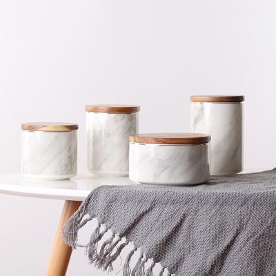 China Eco - Friendly Decoration Candle Holders Stone Ceramic Marble Luxury Empty Candle Jars With Lids for sale