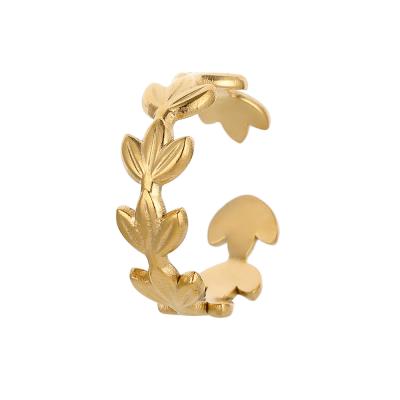 China Trendy Open Ring Fashion Stainless Steel Olive Leaf Stainless Steel Personality Trend Jewelry Statistical Institute Simple Ring for sale