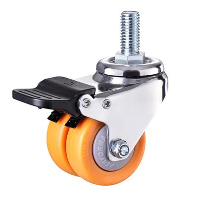China 2 Inch Caster Screws Locking Bearing Wheels Silent Double Wheel Casters Wheels With Brake For Furniture And Workbench for sale