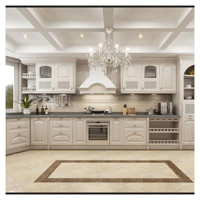 Chine Armoire de cuisine en bois massif moderne avec panneau de porte à membrane en PVC et conceptions distinctes à vendre