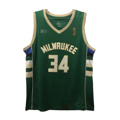 China Breathable Bucks#34 Chews Embroidered Basketball Uniform Stitched Mesh Basketball Jersey Quick Dry Basketball Wear for sale