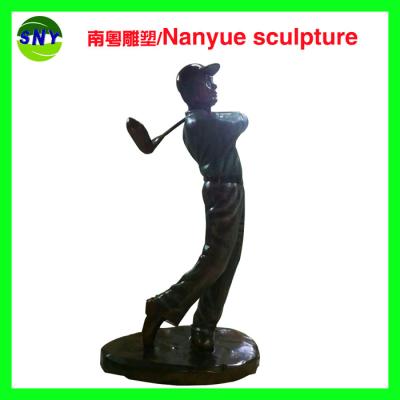 China customize size figurine souvenir golf man statues sculpture by fiberglass bronze color for sale