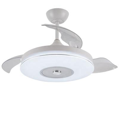 China modern luxury chandelier 42 inch retractable folding blades 220V bldc energy saving electric ceiling fan with LED light for sale