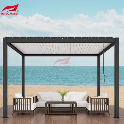 China Windproof Retractable Louver Aluminum Pergola Outdoor Manual Patio Pergola for sale