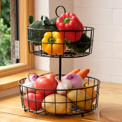 China Fruit Basket Sustainable Fruit Basket 2 Tier Fruit Basket Vegetable Organizer For Kitchen Vegetable Storage Detachable Fruit Rack for sale