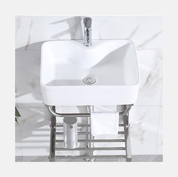 China Sell Bag Hung Rectangle Console Sink Bathroom Wall Hung Wash Basin Wall Vanity Artificial Stone Frame High Quality Easy Clean Basin for sale