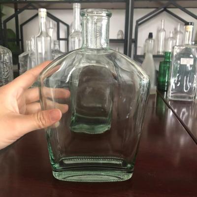 China Factory Material 750ml Wine Glass Bottle Normal White Flat Square Shape Empty Whiskey Glass Bottle With Cork for sale