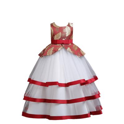 China Breathable And Comfortable Bridesmaid Wedding Banquet Lace Up Long Dress For Kids Elegant Lace Bow Birthday Party DressLong Puffy Dress Gowns for sale