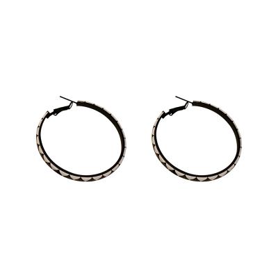 China Office/Career S925 needlepoint fashion silver plaid earrings set black and white check circle earrings for sale