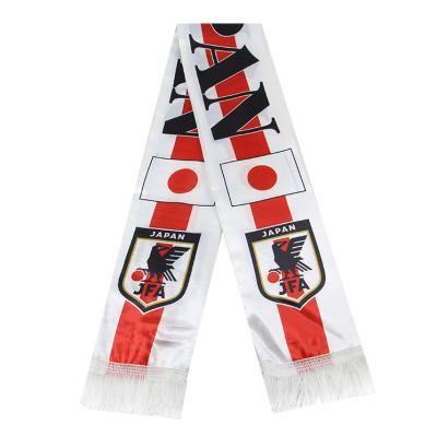 China Sports drill Custom slogan logo 15*140 soccer scarf with Tassel 44 country printing football fan scarfs for football game for sale