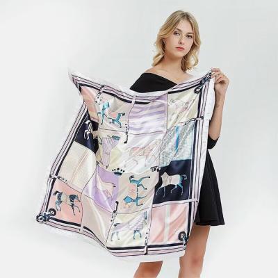 China Square Custom Big Custom Women Digital Printing Satin Silk Scarf 90*90 Cm Hair Square Polyester Scarves for Ladies for sale