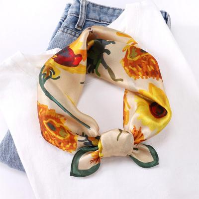 China Square Customized Design Your Own Logo digital Printing silk head Scarf Cotton Bandana Square Polyester Silk Bandana for ladies for sale