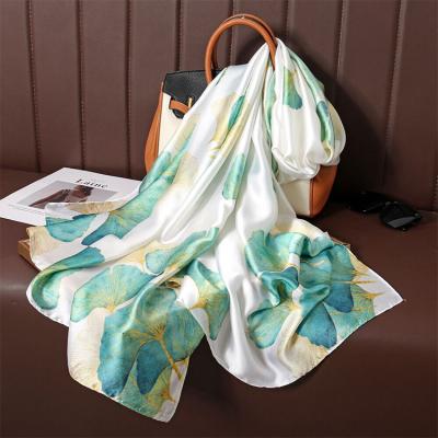 China Rectangle Hot sell wholesale ladies artificial silk scarf 90*180cm custom logo cheap hair silk scarf custom design for sale