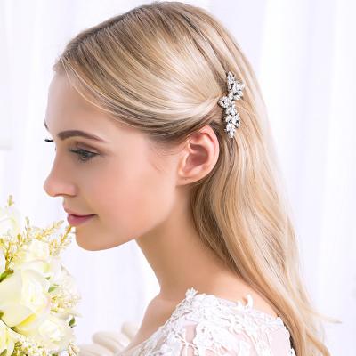 China Popular Women Children Crystal Hair Clip Hair Accessories Rhinestone Leaf Edge Clip Bride Daily Wedding Hairpin for sale