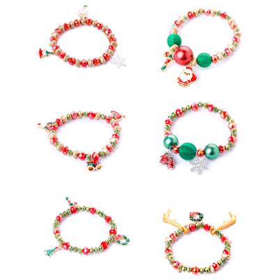 China Cute Xmas Children Christmas Bracelet Girl Snowflake Santa Claus Tree Charm Bracelet with Alloy Pendants Boutique Gift for sale