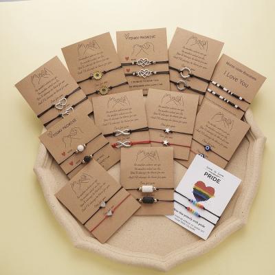 China Friendship Punk Card Two Piece Jewelry Set Heart Lucky Rope Handmade Couple Sunflower Bracelet for sale