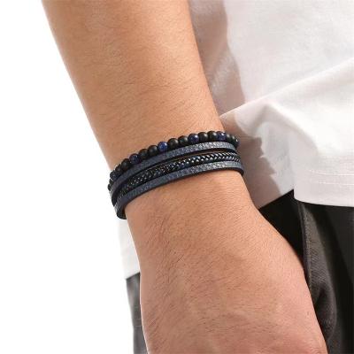 China Lava Natural Stone Bead Jewelry Alloy Clasp Magnetic Men's Leather Bracelet Wholesale FASHIONABLE Tiger's Eye Bracelets For Men's Gift for sale