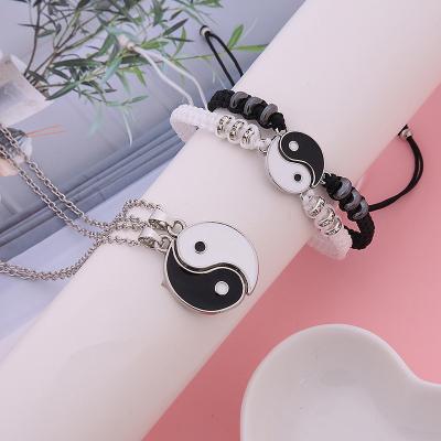 China TRENDY Yin Yang Pendant Puzzle Piece For Valentine's Day Chinese Style Jewelry Set Couples Friends Choker Yin Yang Necklace Bracelet for sale