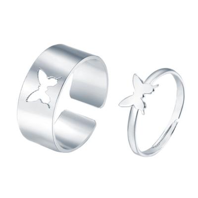 China Wedding Couples Rings Ring Set Fashion Pattern Jewelry 2pcs/set Matching Rings Hollow Butterfly Heart Open Geometric Flame Adjustable Love for sale