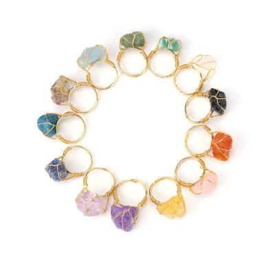 China CLASSIC Natural Amethysts Natural Rough Irregular Quartz Stone Finger Open Ring Jewelry Wire Wrap Adjustable Rings for sale