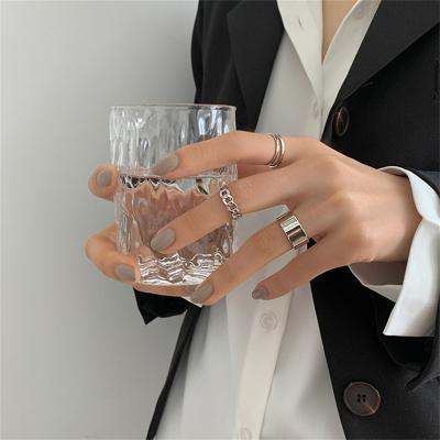 China Fashion Hip Hop Rock Jewelry 3pcs/set Punk Geometry Circular Chain Silver Rings Opening Hinged Tail Women Index Finger Ring for sale
