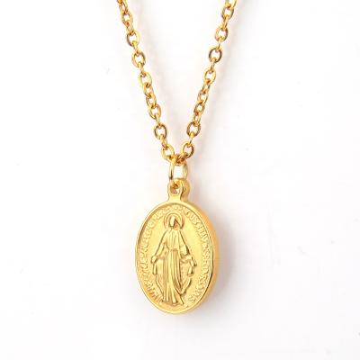 China Minimalist Saint Mary Pendant Custom Gold Color Stainless Steel Saint Mary Pendant for sale