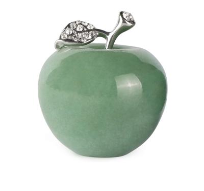 China Crystal Apple Spirit Stone Collectible Sculpture Europe Green Aventurine Hand Carved Gemstone Healing Statue for Worry Home Decor for sale