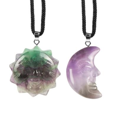 China China Natural Healing Crystal Moon and Sun Shaped Colorful Crafts Set Hand Carved Gemstone Pendant DIY Necklace Jewelry Making for sale