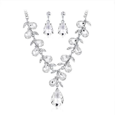 China European and American Zircon Gemstone Drop Water Color Trendy New Fashion Necklace Earrings Wedding Party Bridal Jewelry Sets for sale