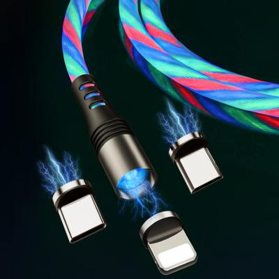 China 3 in 1 Magnetic Charging Cable Lm1S Wholesale 360 Degree Rotating 3 in1 LED Light Magnet USB Charger Cable China Factories LED 3 in 1 Magnetic Charging Cable for sale