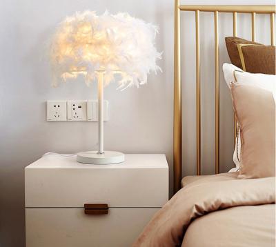 China Biumart Feather Table Lamp Personality Bedroom Bedside Night Light Modern Creative Nordic Lamp Luxury Energy Saving Energy Saving Light for sale